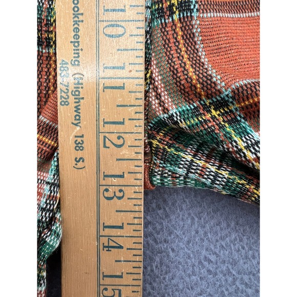 Free People Plaid Wide Leg Pants Sz Small Orange Green Retro Boho Festival - Picture 4 of 10